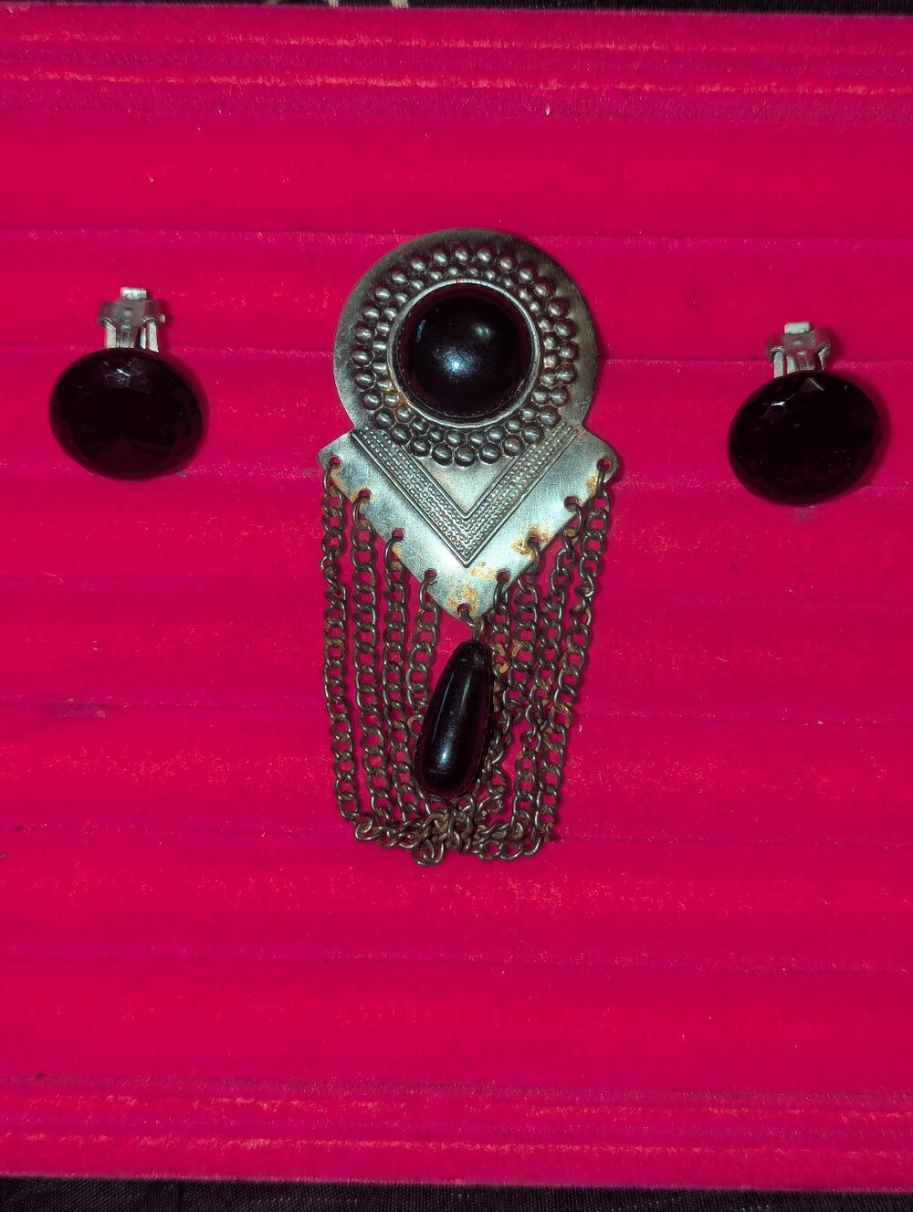 Vtg Art Deco Set Brooch Clip-On Earrings Set